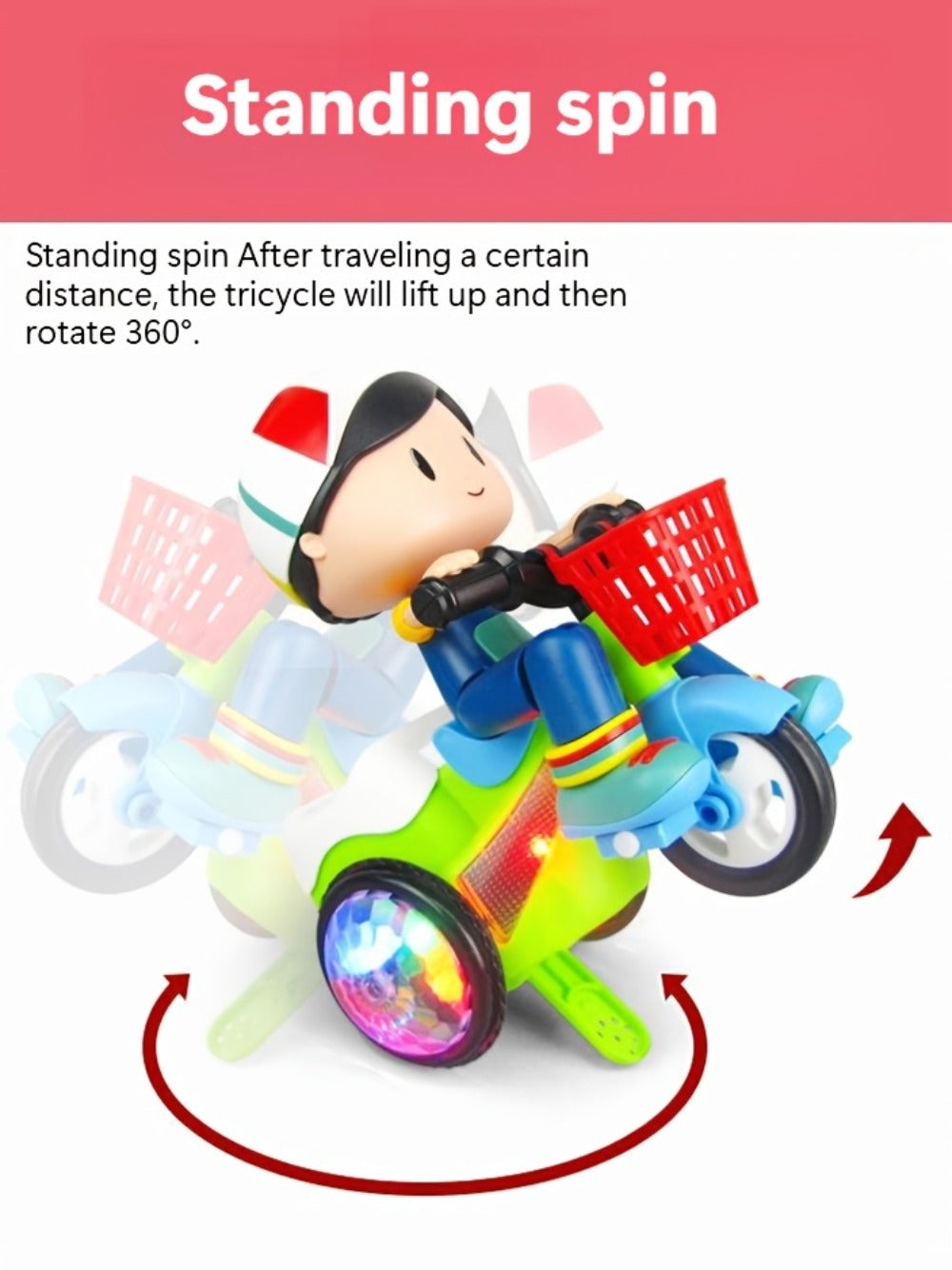 Kids Electric Tricycle Toy Motorcycle with 360° Rotation and Luminous Lights