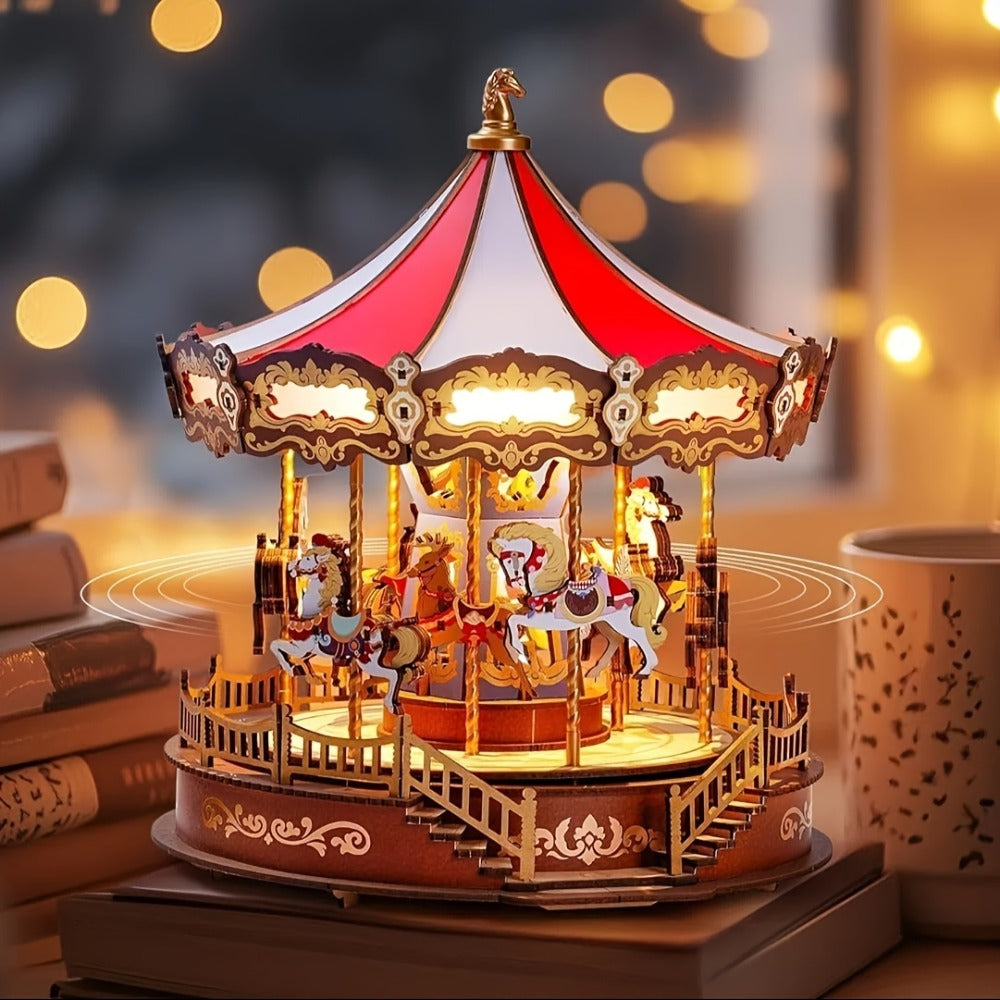 Rolife Carousel Music Box Kit, DIY 3D Wooden Model