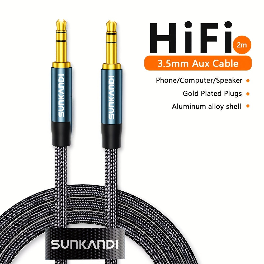 3.5mm Male to Male AUX Audio Cable – Durable Tangle-Free Stereo Cord for Car, Headphones, Speakers, Smartphones & Home Stereo, Available in 3 Lengths by SUNKANDI