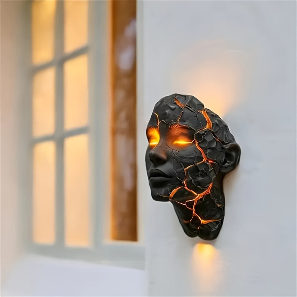 3D Shattered Soul Wall Lamp – LED Night Light Cracked Face Phantom Effect USB Powered Resin Wall Light for Bedroom Living Room Bar Cafe Home Decor, Easy Install Gothic Aesthetic Atmosphere Lamp