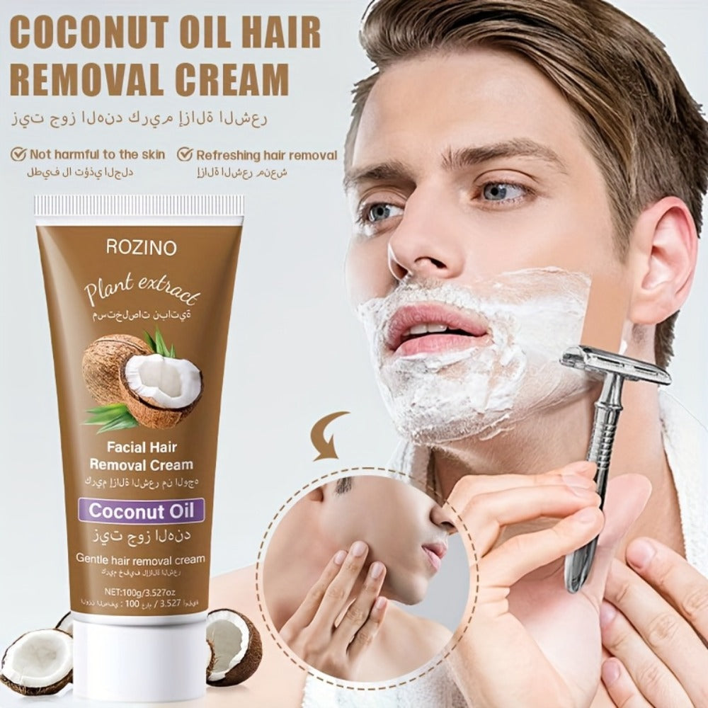 Coconut Hair Removal Cream 100g — Painless Depilatory for Women, Face Legs Armpits Bikini Area, Gentle Sensitive Skin Formula, Semi-Permanent Smooth Results
