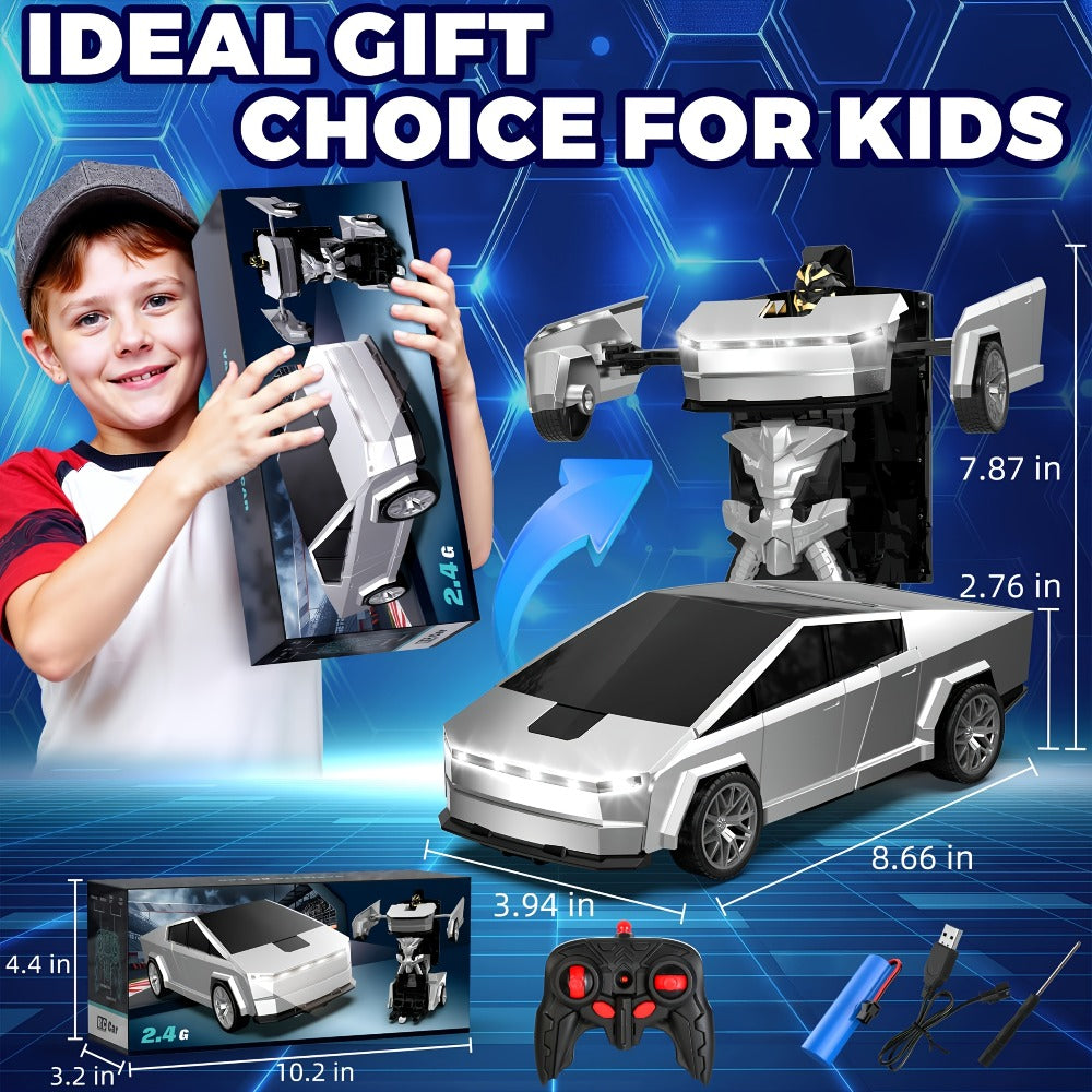 Transforming Robot RC Car, 1:18 Scale, One-Button Transform, LED Lights