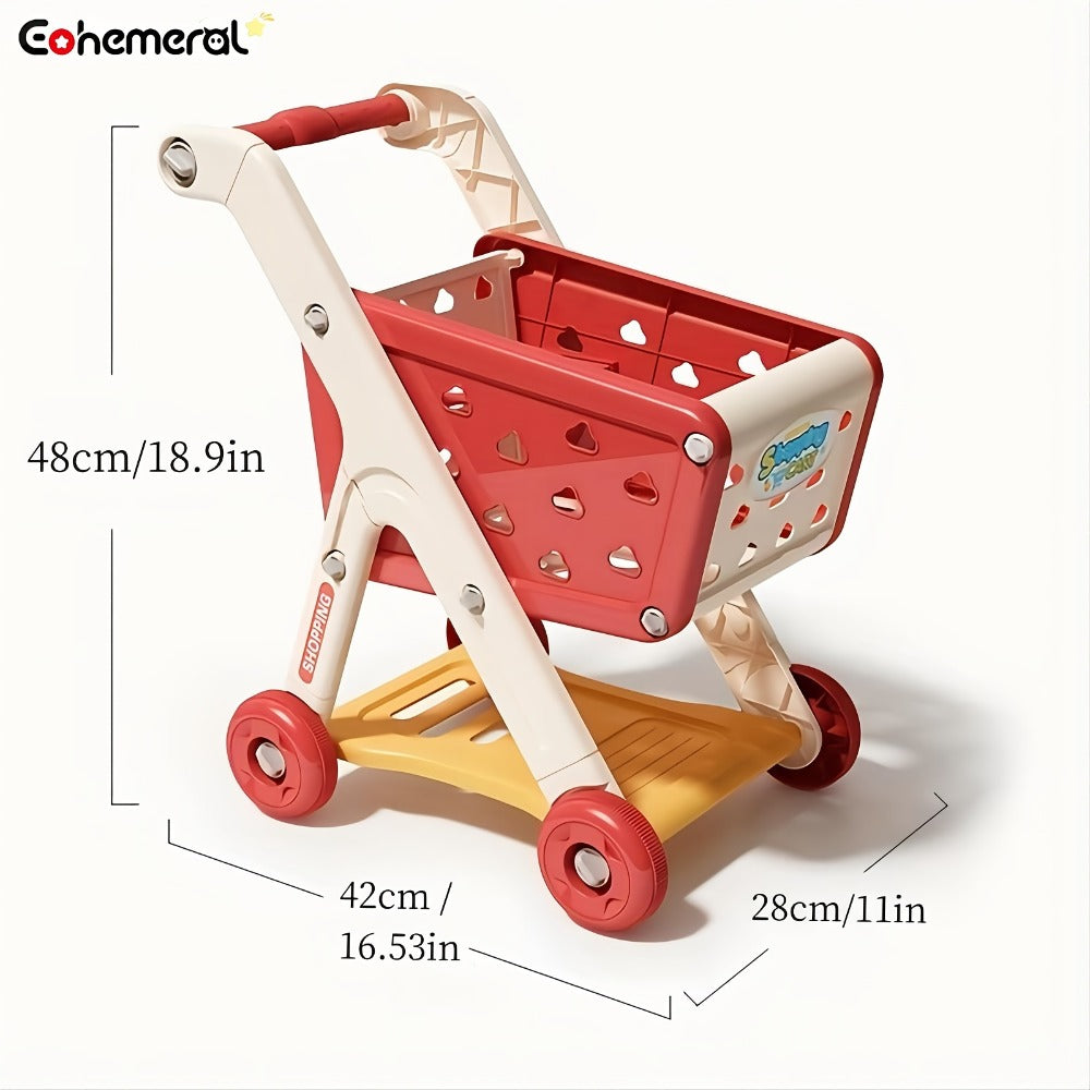 Pretend Play Shopping Cart Set with Toy Food for Grocery Store Role Play