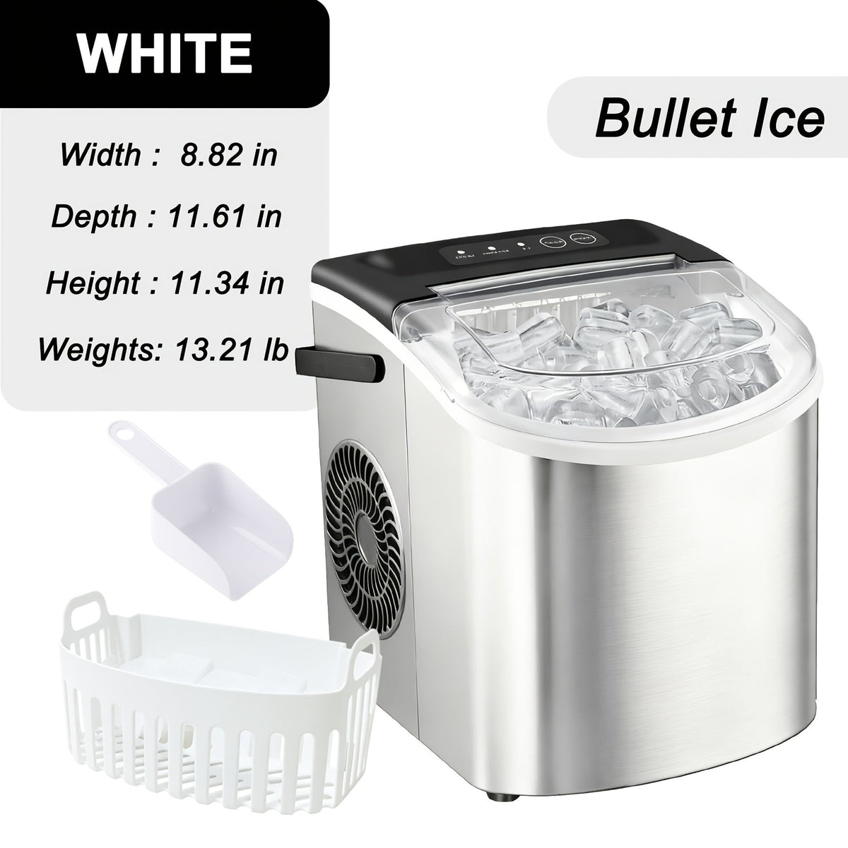 Ice Maker with Basket & Scoop – 26 Lbs/Day Countertop Bullet Ice Machine, 9 Cubes in 6 Mins, Self-Cleaning, 5 Colors Pink White Green Silver Black, for Home, Kitchen, Office, Bar, RV & Camping
