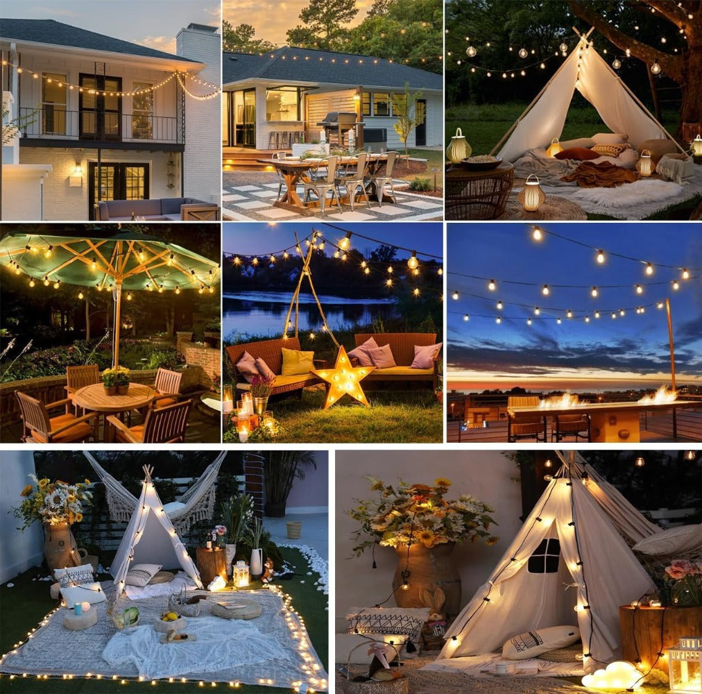 Patio String Lights 100FT ST38 Edison Bulbs Shatterproof – 2700K Warm White Dimmable Connectable Outdoor Hanging Lights with Hooks for Patio Garden Wedding Bistro Party Christmas Decor
