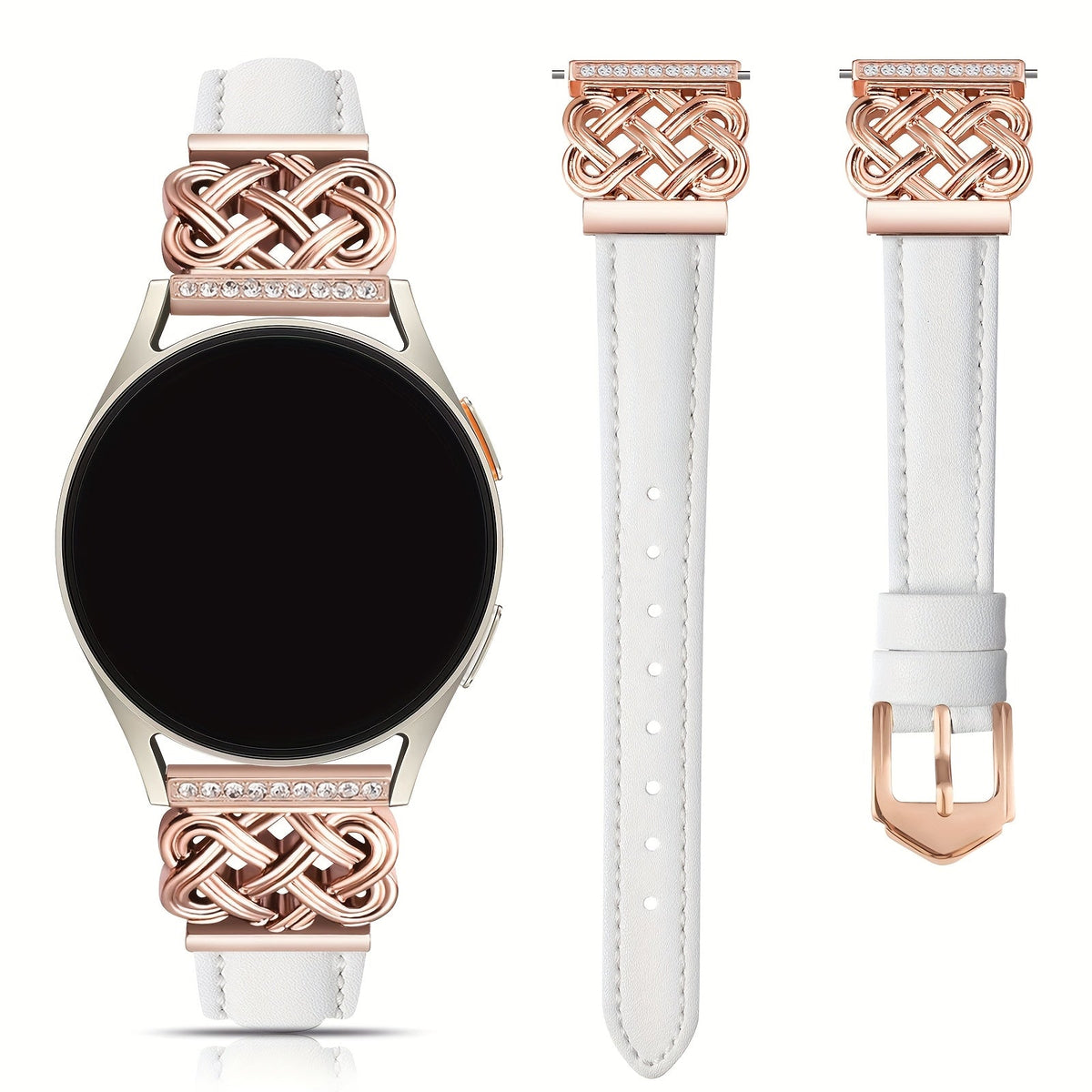 Samsung Galaxy Watch Band Women 20mm Ultra Thin Interlocking Buckle White Slim Strap, Fits Galaxy Watch 7 6 5 4 44mm 40mm, 6 Classic 47mm 43mm, 5 Pro, 4 Classic, Watch 3 41mm, Active 2 – Ladies Replacement Wristband
