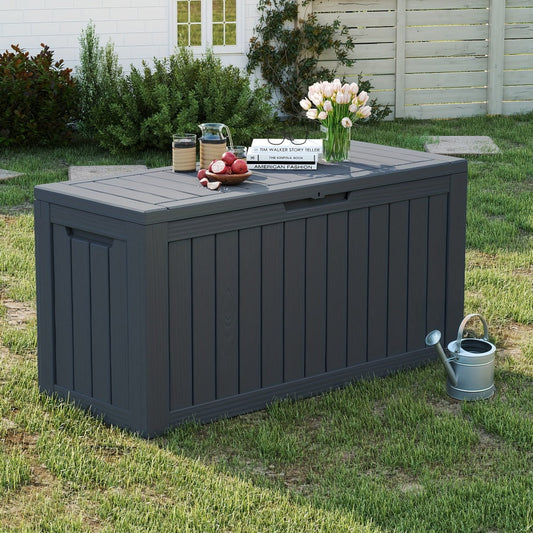Resin Deck Box with Lockable Lid for Patio, Pool & Garden Storage