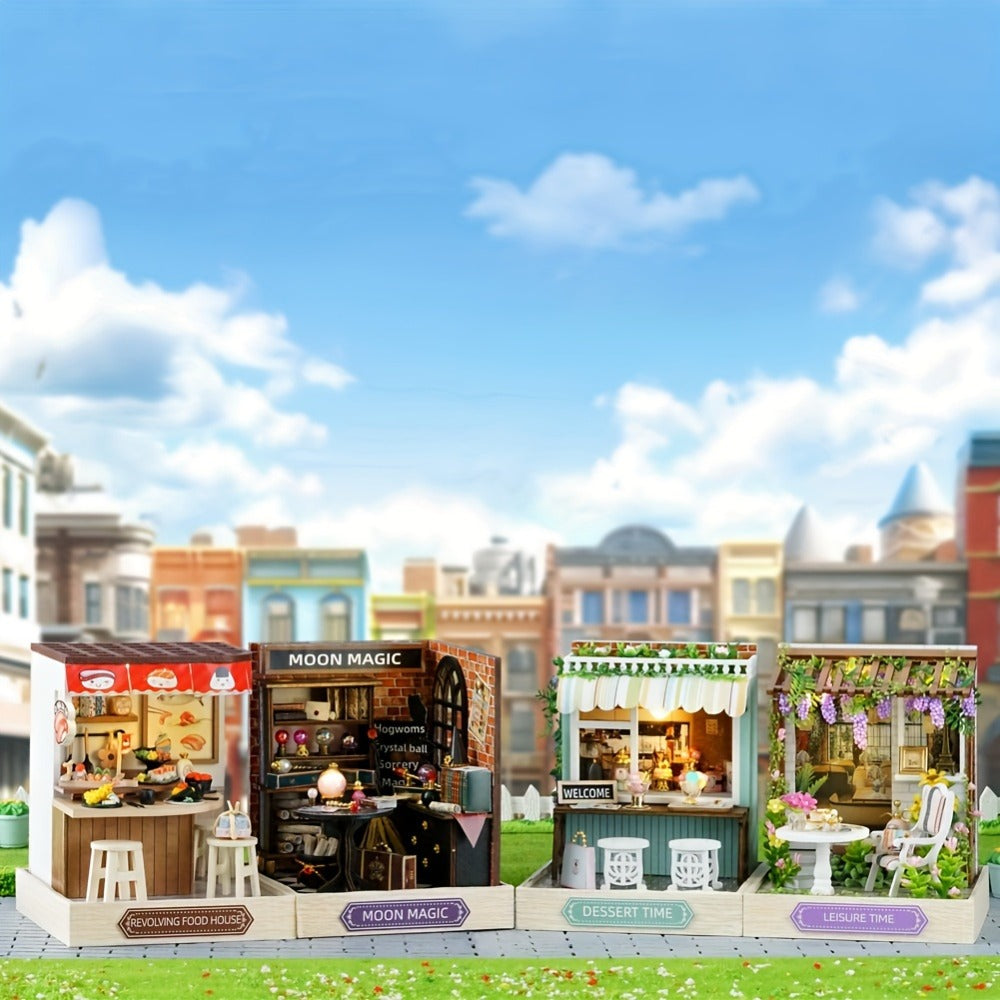 DIY Wooden Miniature House Kit with Dust Cover in Three Themes