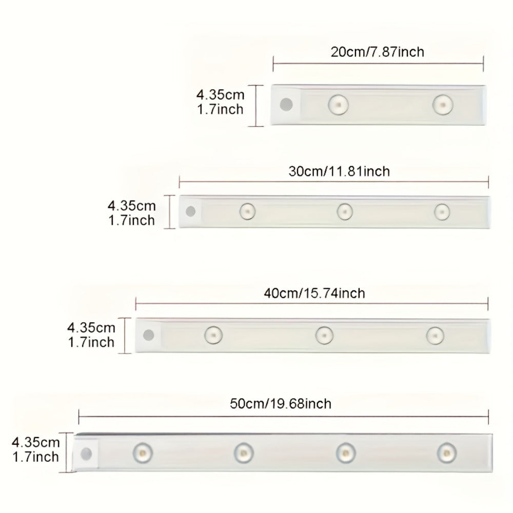 Motion Sensor Cabinet LED Strip Light USB Rechargeable 1400mAh - 3 Color Dimmable Wireless PIR Auto On Off 4 Sizes for Kitchen Wardrobe Wine Cabinet Shoe Cabinet Closet Bedroom Night Light