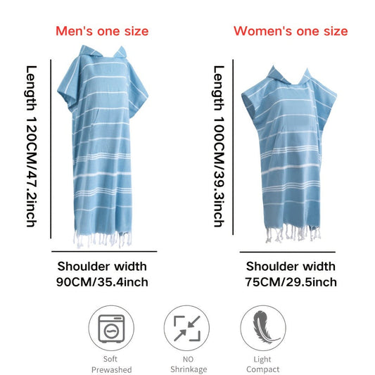 Hooded Cotton Beach Poncho, Lightweight Quick-Dry Surf Changing Towel