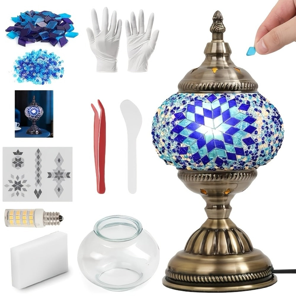 DIY Turkish Moroccan Mosaic Lamp Kit Handmade Glass Metal Brass Dimmable Bohemian Table Light for Bedroom Living Room Office Vintage Boho Decor Gift Multiple Colors 3-Color Adjustable Option