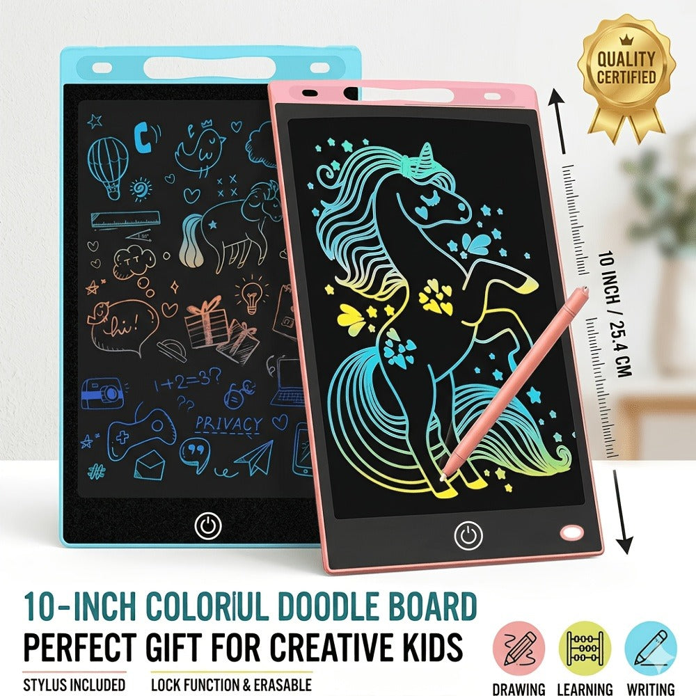 Kids Drawing Tablet 2 Pack 10 Inch Colorful LCD – Reusable Electronic Doodle Pad Educational Learning Toy for Boys & Girls Ages 3-6 | Portable Gift for Home School Travel Blue+Pink