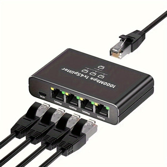 Ethernet Splitter 1-to-4 RJ45, USB Powered with Plug-and-Play Setup