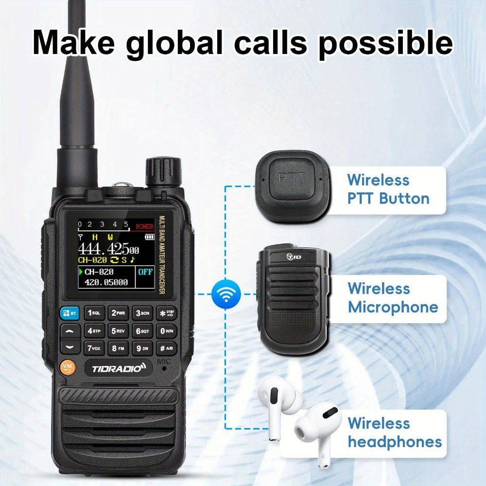 Tidradio H3 Plus Ham Radio Multi-Band Two-Way Radio, AM/FM Reception, Wireless Headset Compatible, Global Intercom via App, Long Range Walkie Talkie for Camping Emergency Outdoor Communication