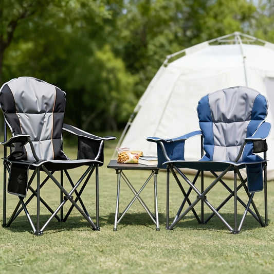 Folding Camping Chair with Cooler Bag, Padded Seat & 2 Cup Holders, 600 lb Capacity