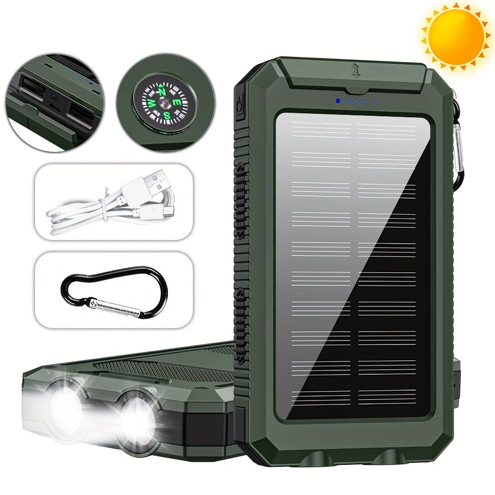 Solar Power Bank 40000mAh with Built-in 4 Cables & 15W Wireless Charging – 6 Outputs 3 Inputs Dual LED Flashlight Portable Charger for iPhone Android Tablets Camping Travel Emergency