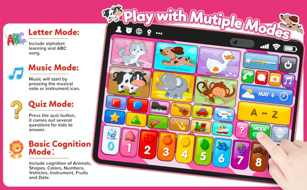 Trilingual Toddler Learning Tablet Toy — 39 Buttons 4 Play Modes Alphabet Numbers Colors Animals Music, Speech Therapy & Language Development Toy for Baby 12 Months+ Boys Girls, Birthday Christmas Gift