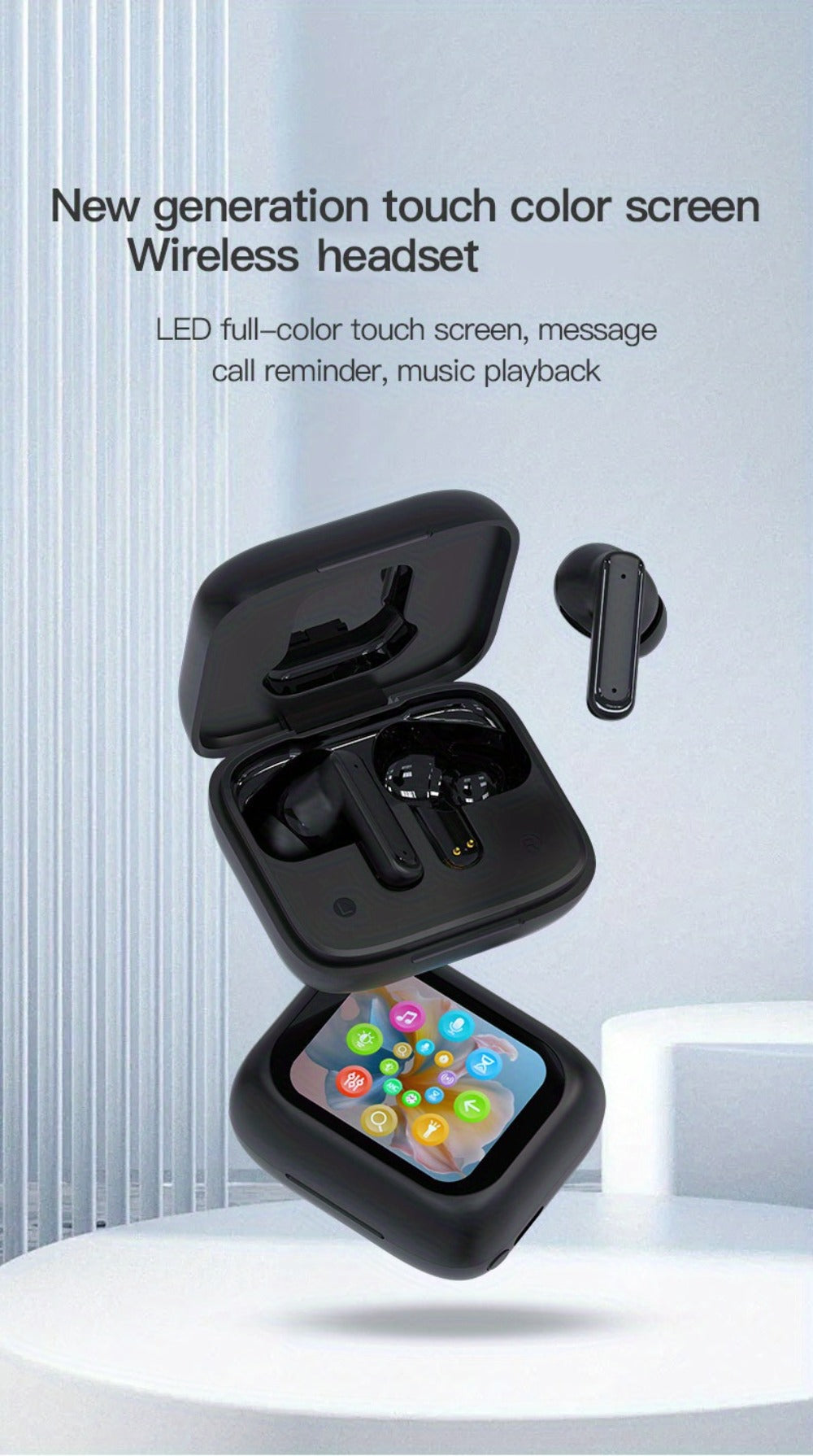 Touchscreen ANC Wireless Earbuds Full-Color Display – Noise Cancelling In-Ear with Charging Case for Sports Gaming Business – Gift for Men Women Compatible with iOS Android