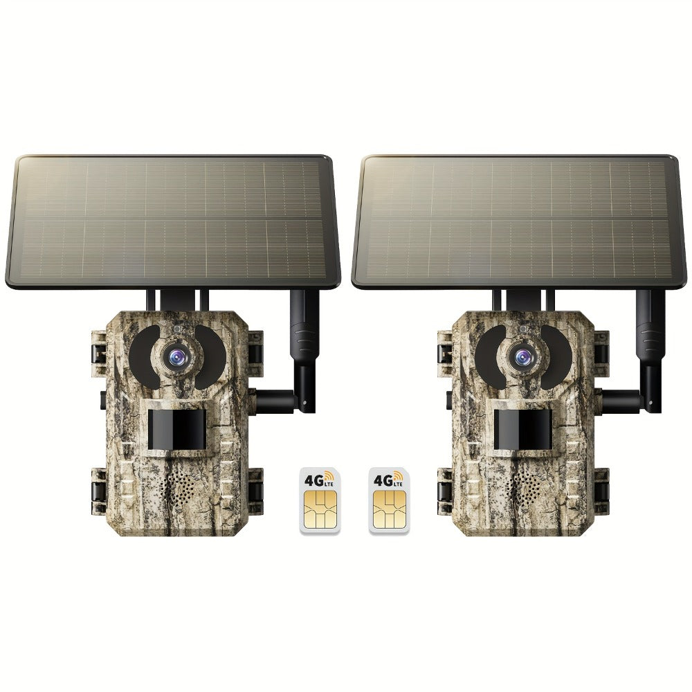 4G LTE Cellular Trail Camera Solar Powered with Night Vision & HD Live View – Built-in SIM Card, 0.2s Trigger Speed, IP65 Waterproof, No WiFi Needed, Hunting & Wildlife Camera