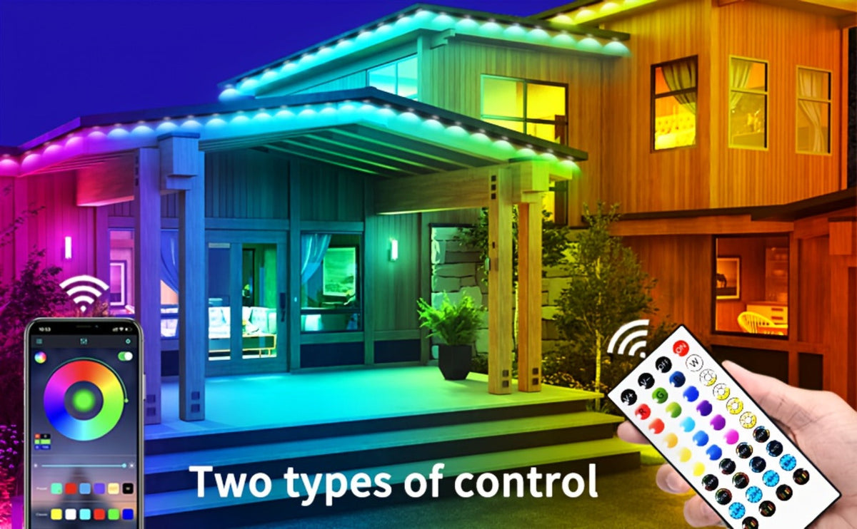 Permanent Eave Lights RGB Outdoor 200FT - Music Sync, Scene Modes, App Controlled Under Eave LED Lighting for House Exterior, Roofline, Garden, Holiday & Party Decor (60FT / 100FT / 150FT / 200FT)