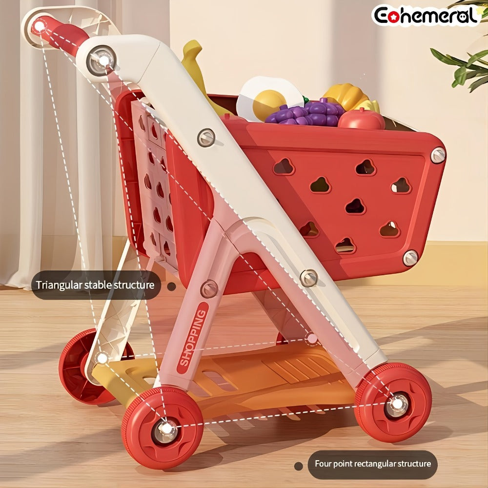 Pretend Play Shopping Cart Set with Toy Food for Grocery Store Role Play