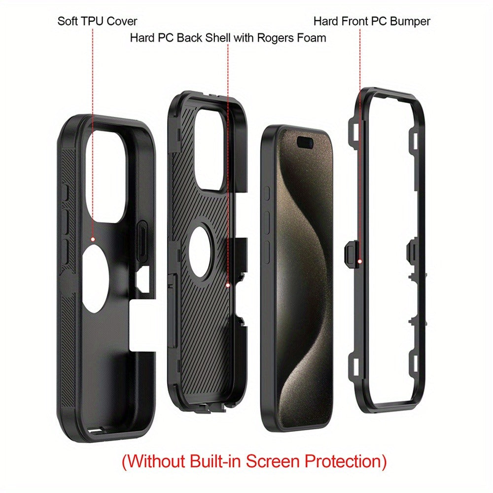 Rugged iPhone 16 Pro Max Case Hybrid Armor Dual Layer TPU PC Shockproof Drop Protection – Heavy Duty Wireless Charging Compatible Cover for iPhone 16 Pro 16 Plus 16 – Black Orange Blue Purple Green