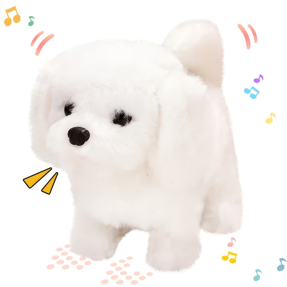 White Realistic Robot Dog Toy – Interactive Walking, Barking & Tail Wagging, Expressive Eyes, Soft Plush Biomimetic Pet, Gift Box Included, Halloween Christmas Easter Birthday Gift for Kids Girls Boys