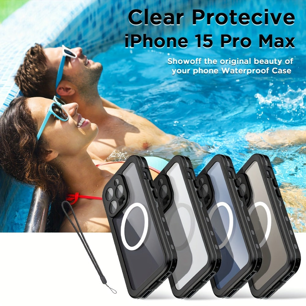Heavy Duty iPhone Case with Built-In Screen Protector MagSafe Compatible for iPhone 16 Pro Max 16 Pro 15 Pro Max 15 Pro 15 Plus 15 – Shockproof Waterproof Hybrid Cover with Lanyard