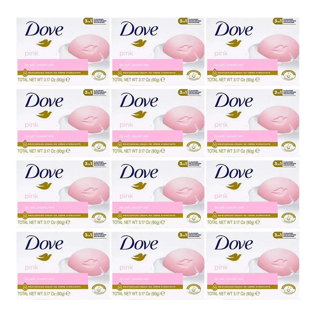 Moisturizing Beauty Bar Soap 12 Pack Pink Gentle Cleansing Bar 90g Each - Nourishing Skin Care Soap for Dry Sensitive Skin Face Body Daily Use Women Men