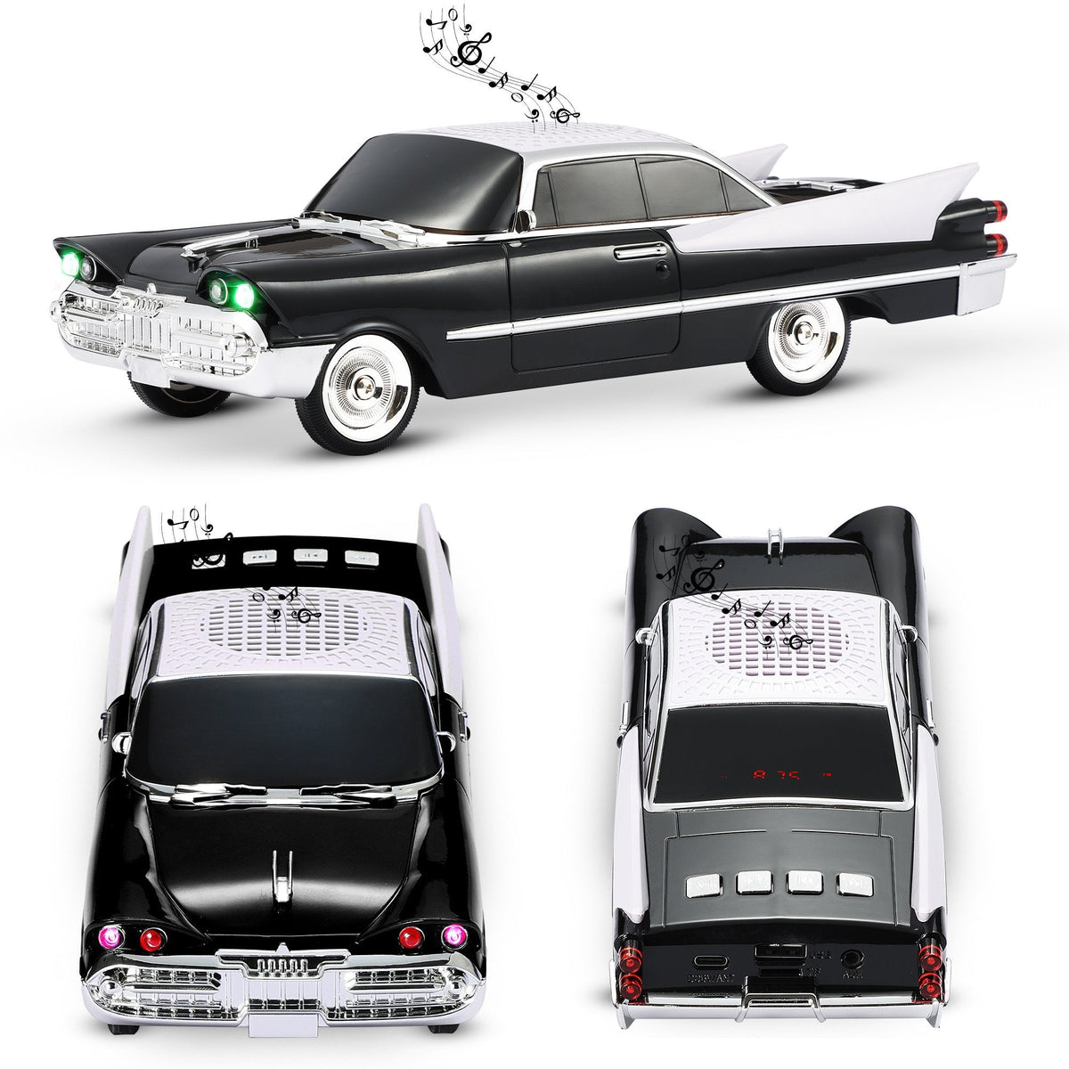 Retro Car Bluetooth Speaker with LED Headlights & Taillights, Fuzix WS-1965 Wireless Portable Stereo Speaker, AUX/USB/TF/FM Radio, Built-in Mic, Rechargeable Battery, Gift for Car Enthusiasts
