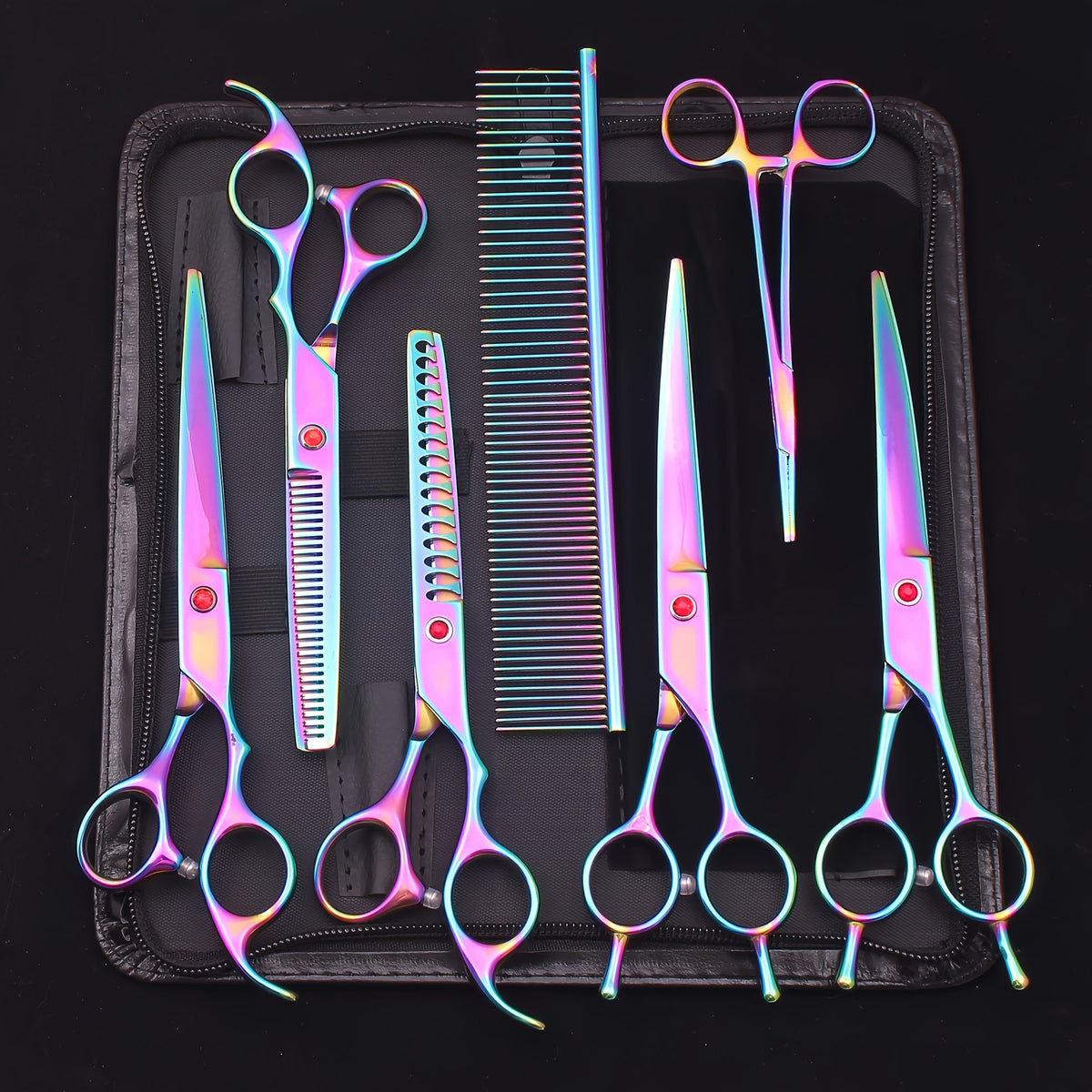 Dog Grooming Scissors Set 7 Piece - Japanese Stainless Steel Cutting Thinning Chunker Shears with Pet Comb for All Breeds