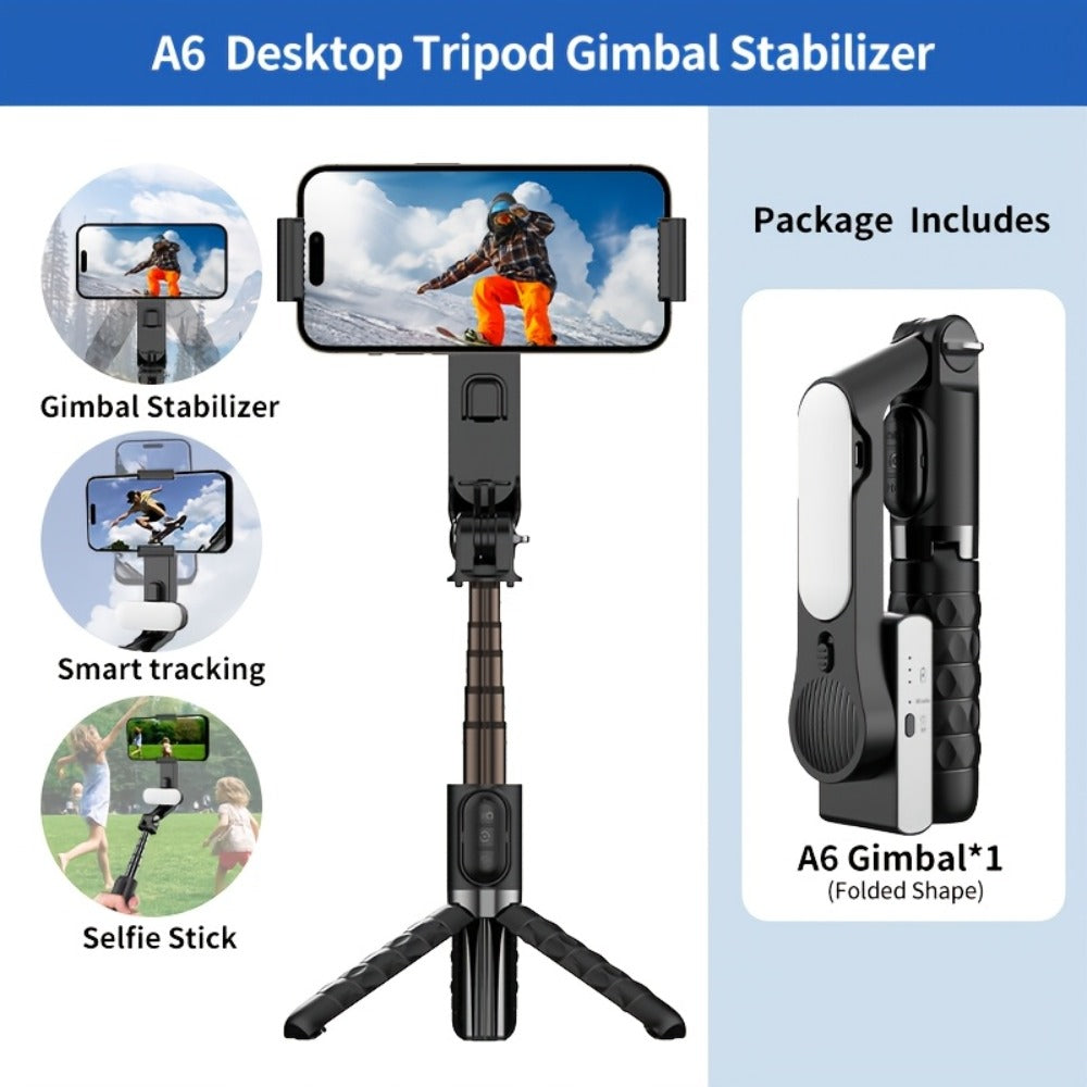 3-in-1 Phone Gimbal Stabilizer with Selfie Stick & Tripod Stand – 1-Axis Anti-Shake Handheld Stabilizer for iPhone & Android, Wireless Remote Control, 400mAh Rechargeable Battery, Foldable Portable Vlog