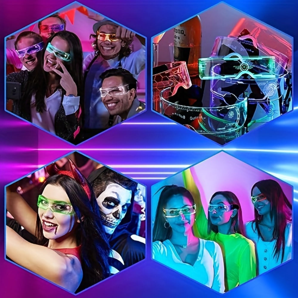 LED Visor Glasses 2 Pack, Cyberpunk Light Up Glasses with 7 Colors and 5 Modes for Parties