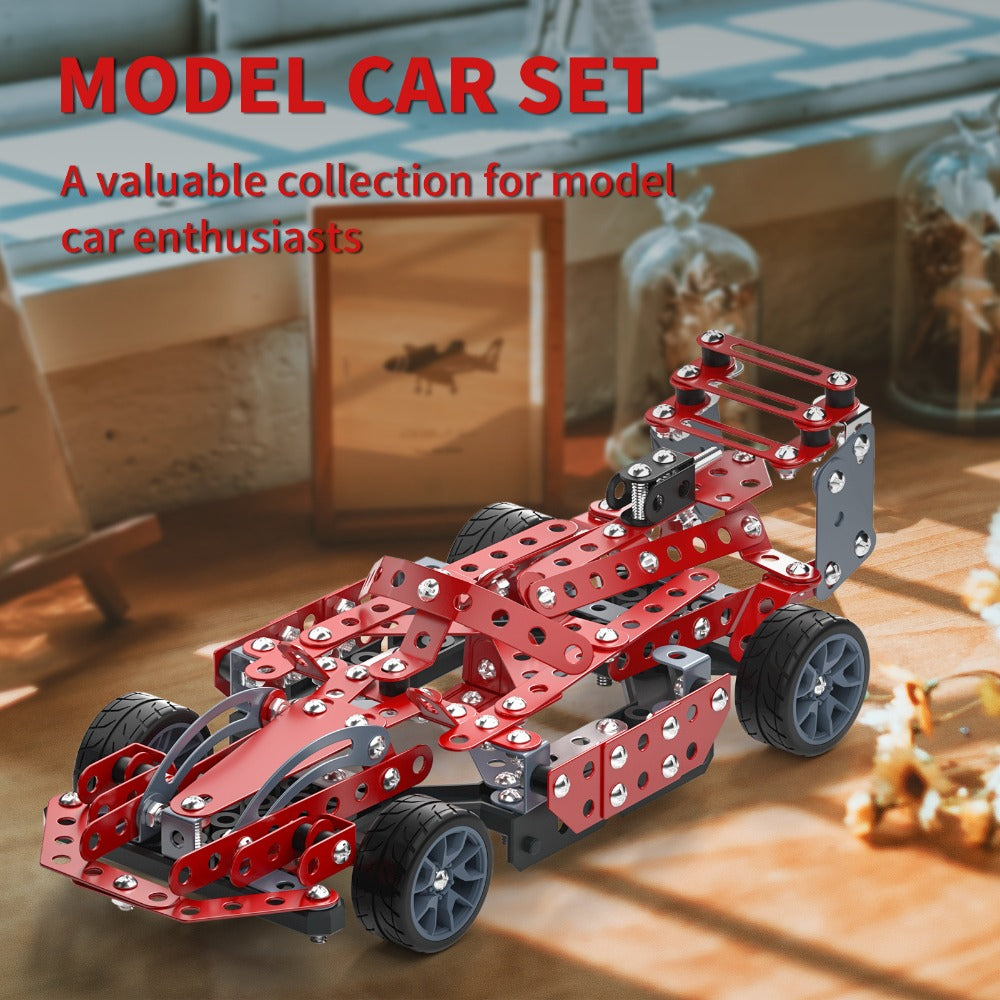 Motorized Model Car Building Kit, 283-287 Pcs with All-Terrain Tires and Openable Hood