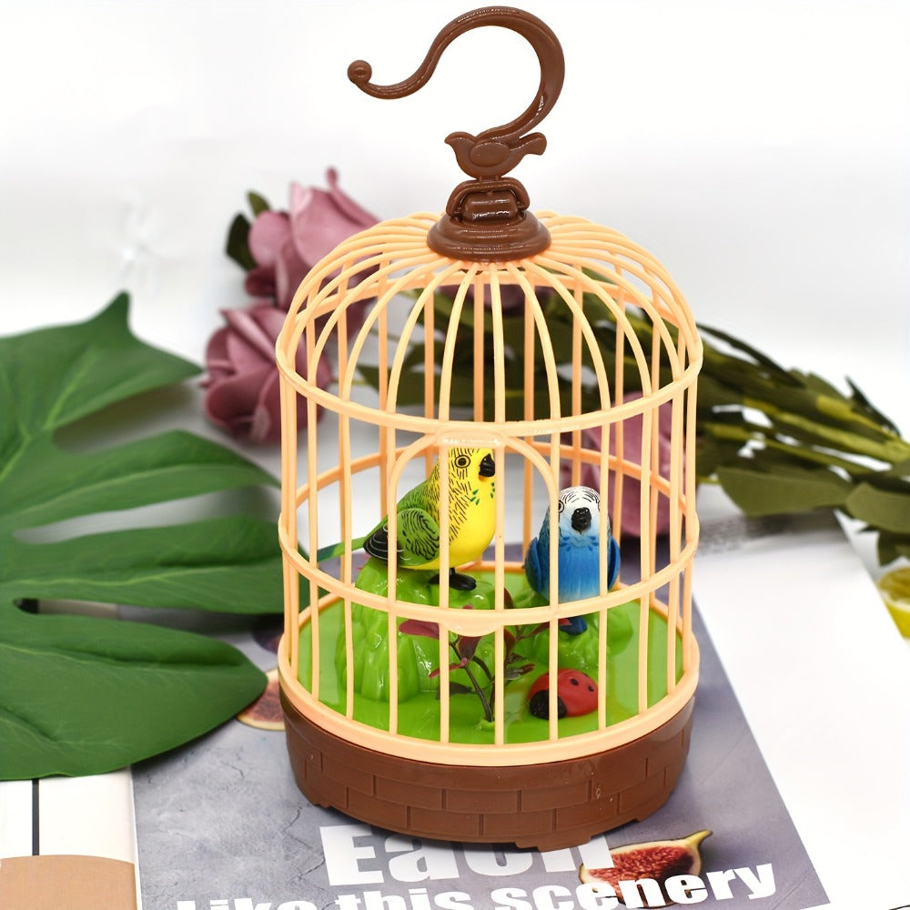 Mini Voice-Activated Birdcage Toy – Chirping & Wing-Fluttering Parrot, Interactive Sound-Responsive Animal Toy, Battery Powered, Birthday Christmas Gift for Kids Boys Girls