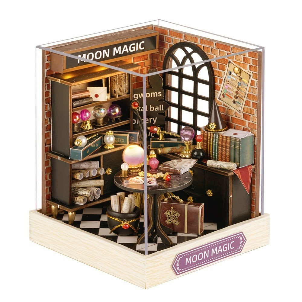 DIY Wooden Miniature House Kit with Dust Cover in Three Themes