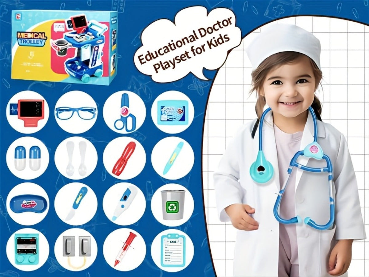 Kids Doctor Play Set with Medical Trolley for Pretend Clinic Role-Play