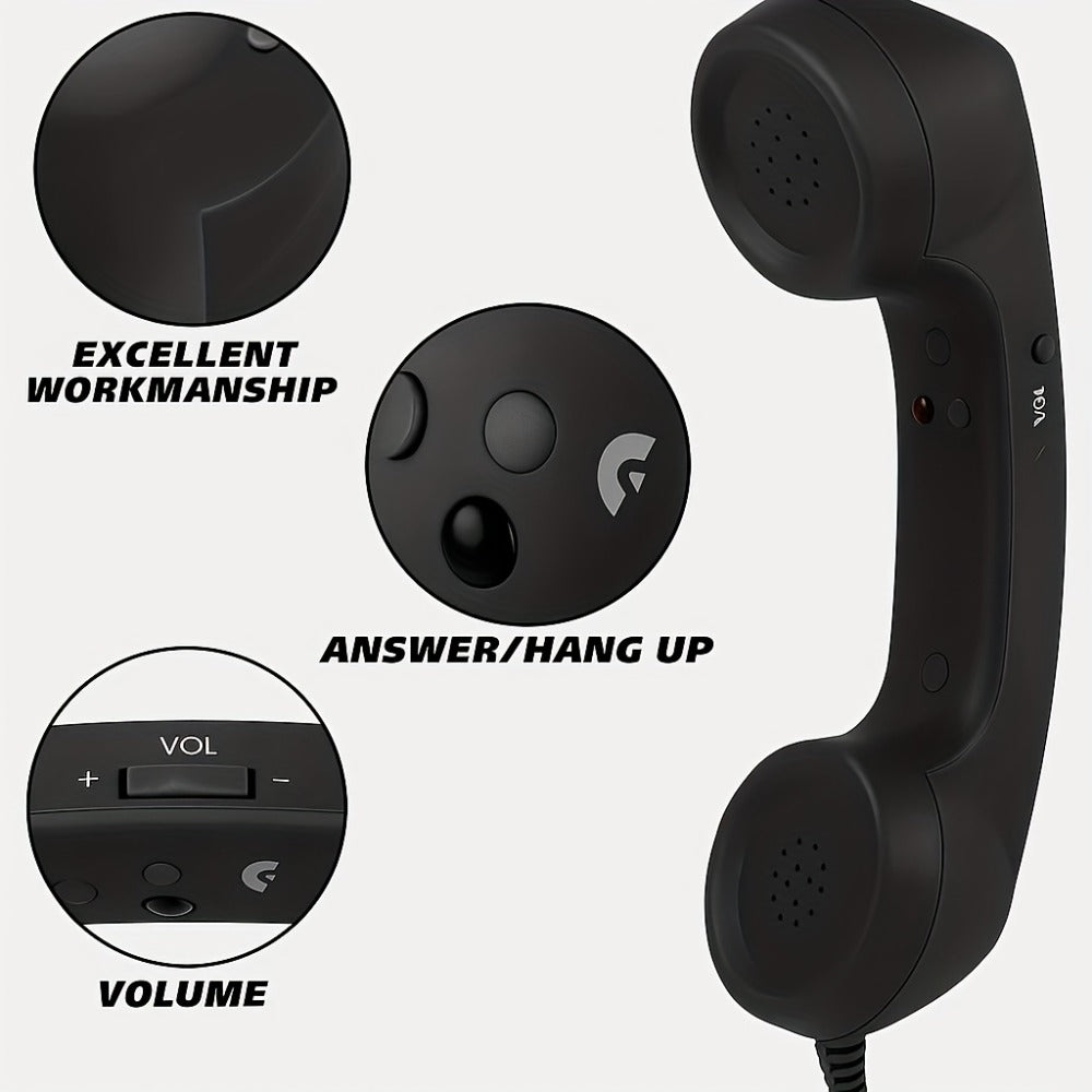 Retro Phone Handset for Smartphone Tablet & Computer – Hands-Free Calling, Volume Control, Clear Sound, 3.5mm & Type-C Compatible, iPhone Android, Multiple Colors, Great Senior Gift