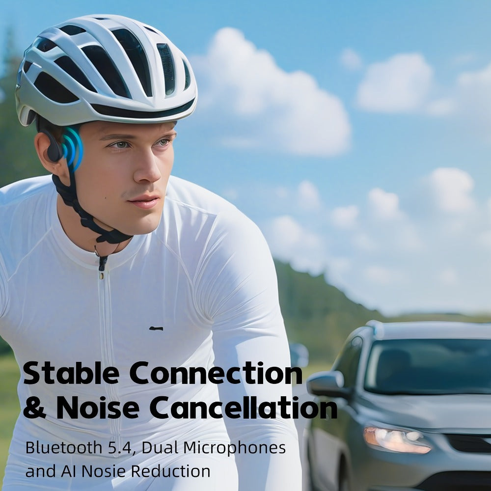 Open-Ear Bone Conduction Headphones 12H Playtime Wireless with Microphone Black Blue Sports Headset for Running Gym Workout Cycling Hiking Ambient Awareness Birthday Gift