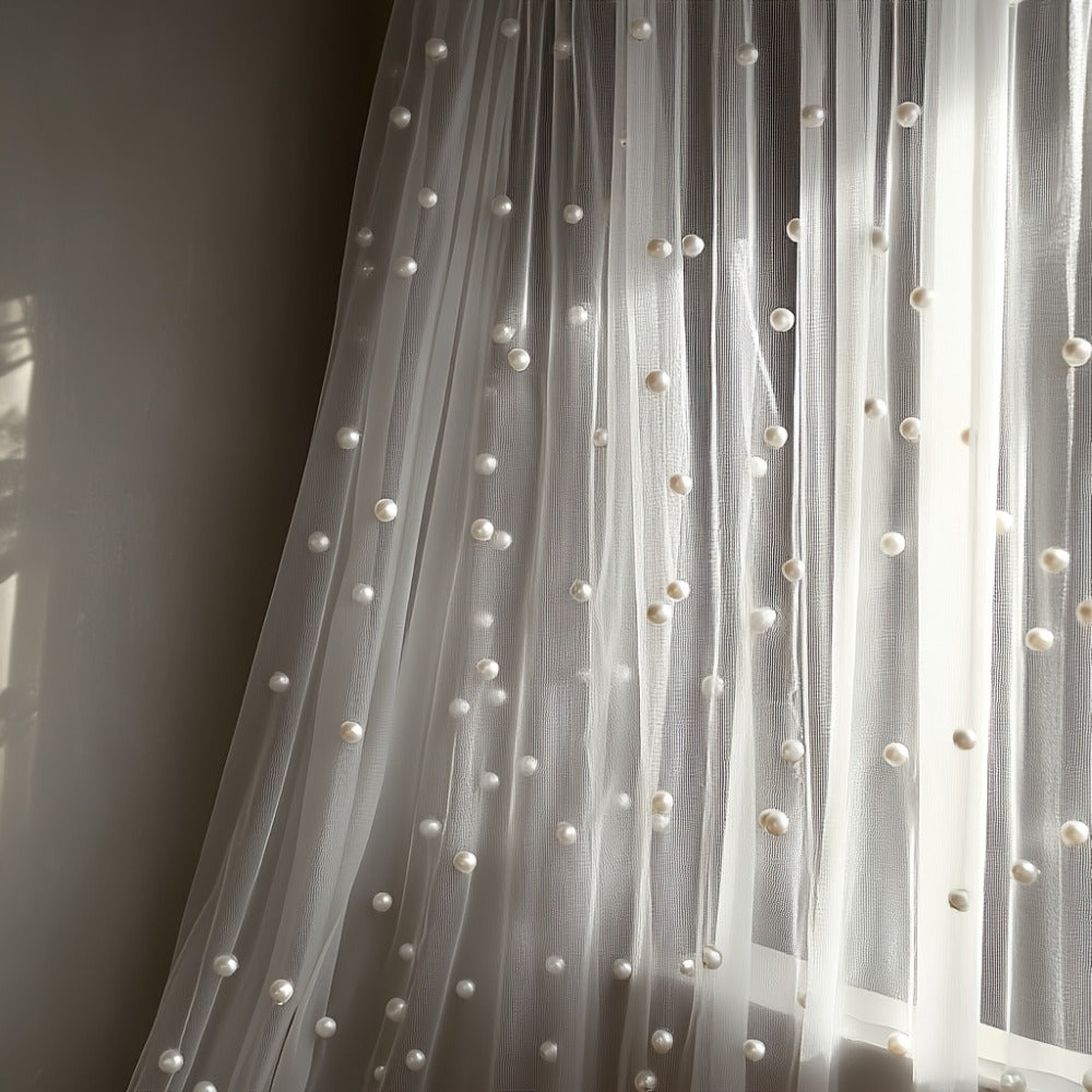 White Pearl Sheer Tulle Fabric Roll 160x300cm – Elegant Organza Mesh for Wedding Backdrop Table Skirt Window Drape Party Decoration Bridal Shower Baby Shower Festive Event Decor