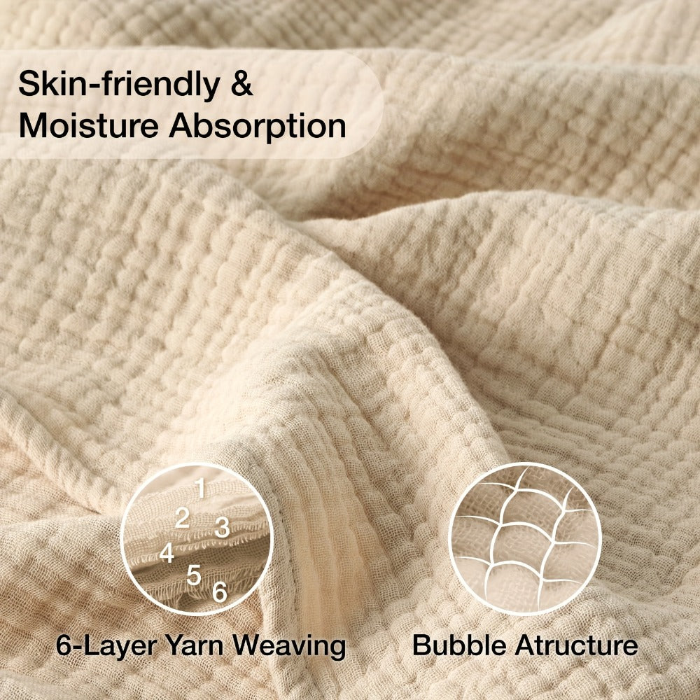 Muslin Blanket 100% Cotton 6-Layer – Breathable Soft Gauze Throw for Couch & Bed, All Season, Machine Washable, 13 Colors, 5 Sizes