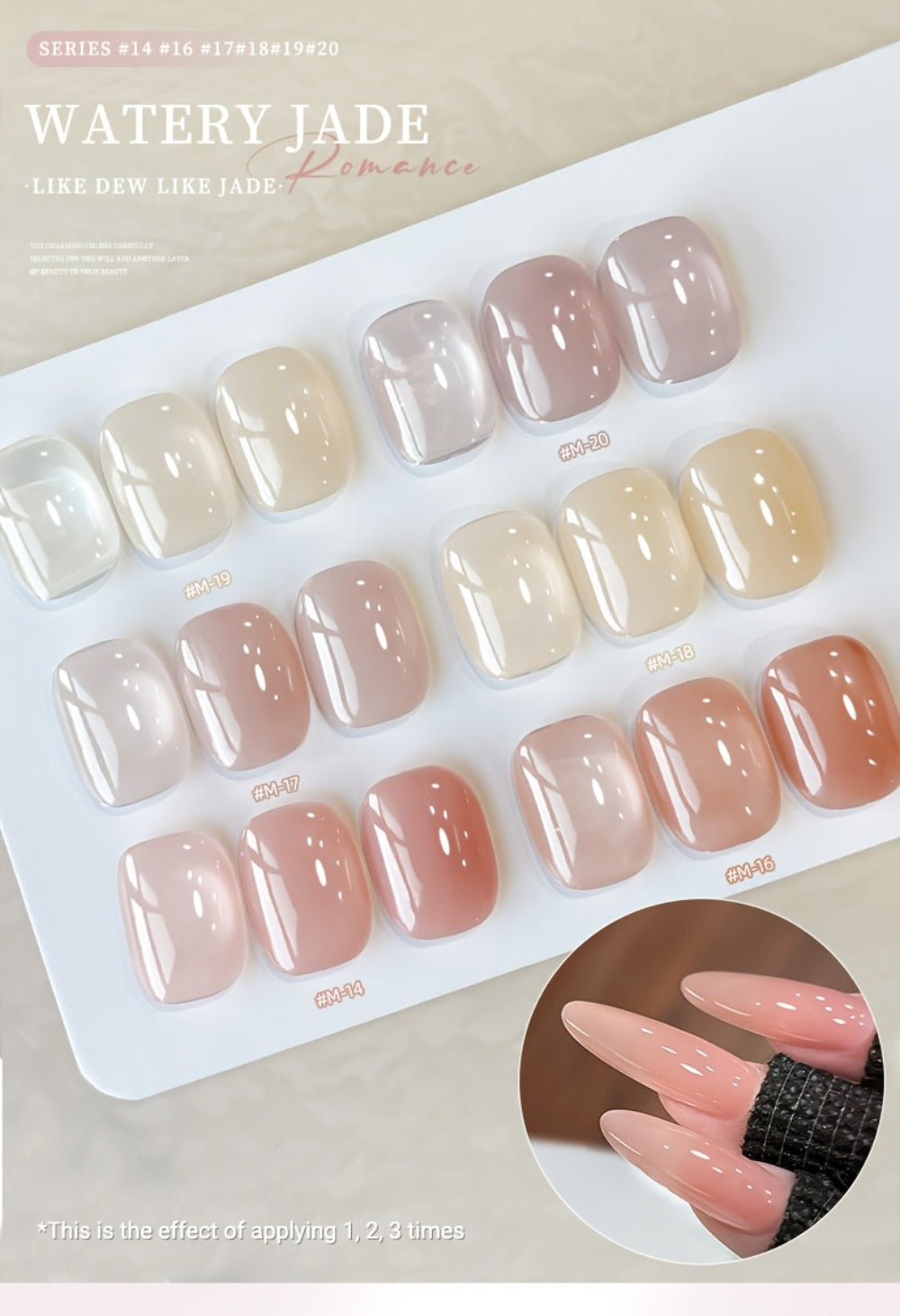 Jelly Gel Nail Polish Set 6 Colors Glass Nail Look Translucent Buildable Coverage 0.51oz Each - Semi-Permanent Soak-Off UV LED High-Gloss Salon Finish Nail Art Kit for Women Shades M14 M16 M17 M18 M19 M20