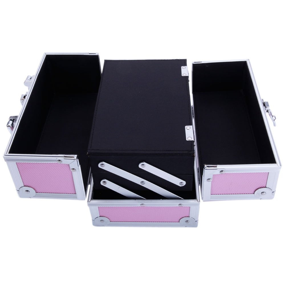 Aluminum Makeup Train Case with Wheels Large Capacity Lockable Cosmetic Trolley Organizer Adjustable Dividers Retractable Handle for Makeup Artists Salon Travel Black Silver Pink Beauty Gift