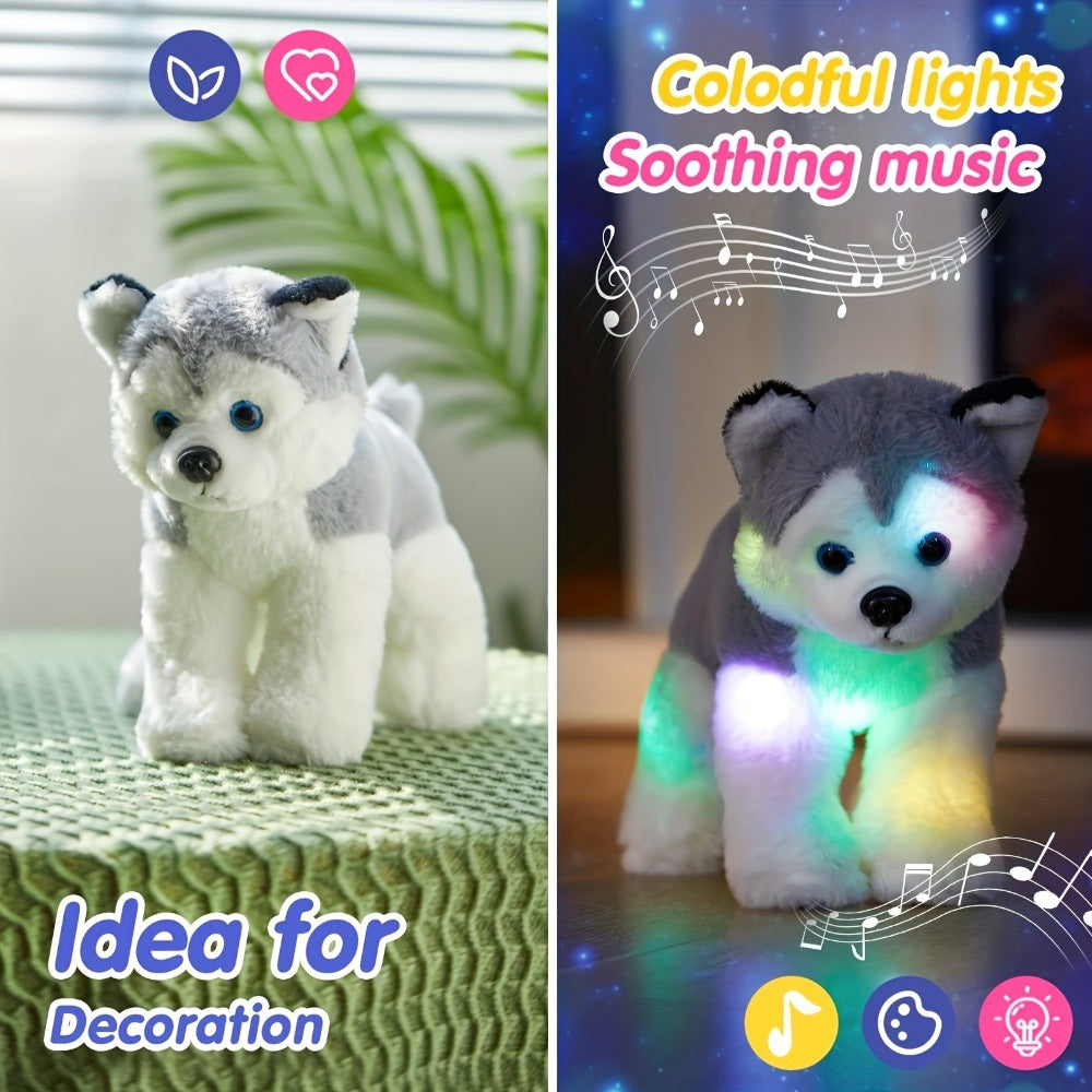 Musical Light-Up Husky Plush Toy, 12 Inch Glowing Puppy Stuffed Animal with Lullaby Music