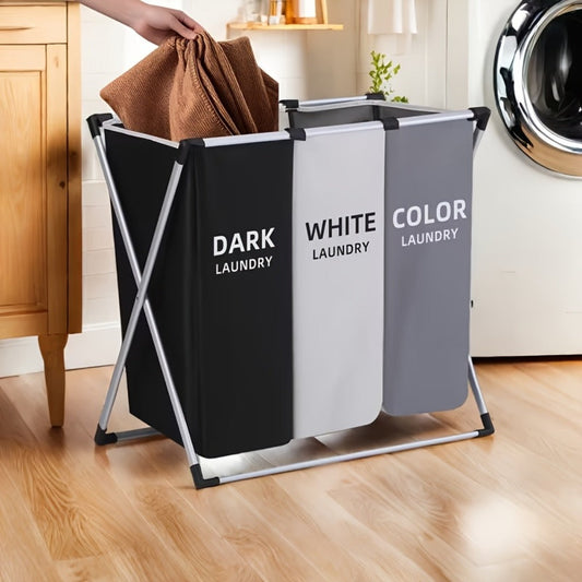 Laundry Hamper Sorter with 3 Sections, Foldable Oxford Bags and Handles