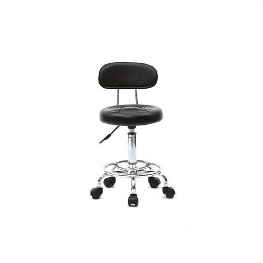 Adjustable Bar Stool with Backrest, White Round Seat and 360° Swivel