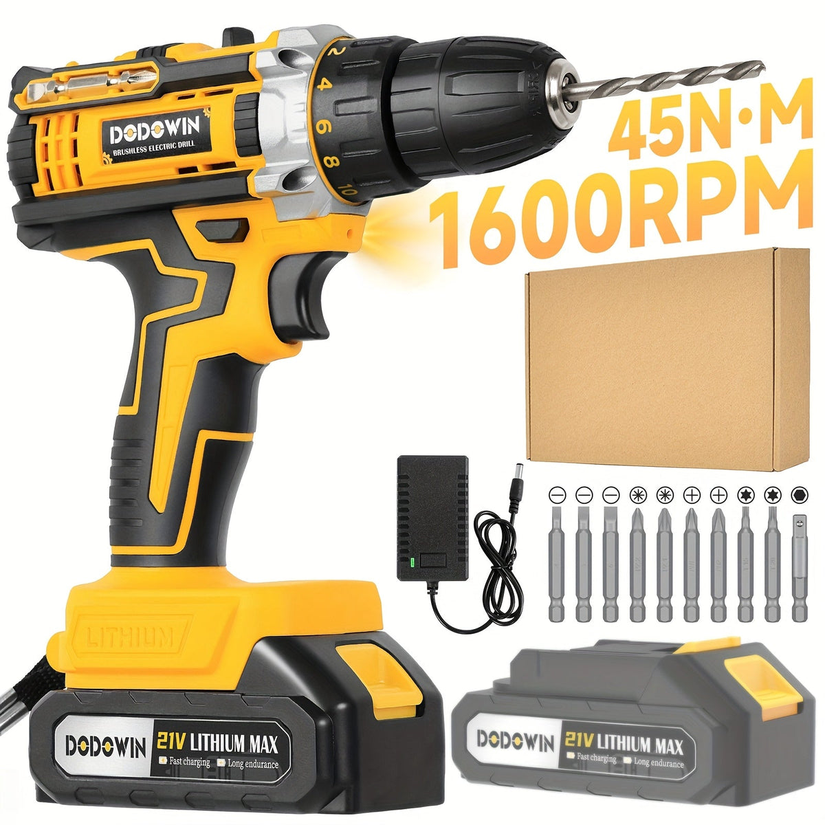 Cordless Impact Drill Set 12V / 21V Electric Drill Kit – 45Nm Torque, 2-Speed, Keyless Chuck, LED Light, Battery & Charger Included, Up to 115pcs Accessories for Home Repair, DIY & Construction
