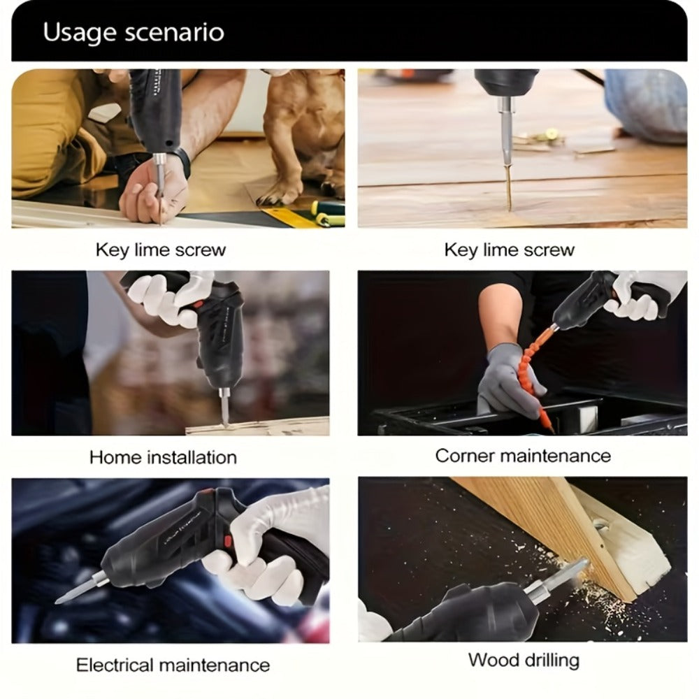 Cordless Electric Screwdriver Mini Drill – Rechargeable Lithium Battery, Compact Design for DIY Repairs & Tight Spaces, Easy One-Hand Operation, Includes Drill Bit Accessories