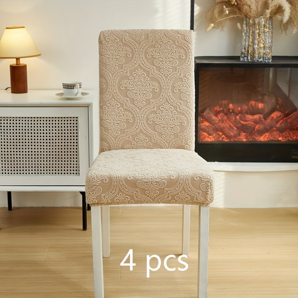 Dining Chair Covers Stretch Velvet Washable Removable Slipcovers Set of 4 or 6 for Kitchen Home Hotel Banquet — Elastic Band Silver Fox Velvet 200GSM