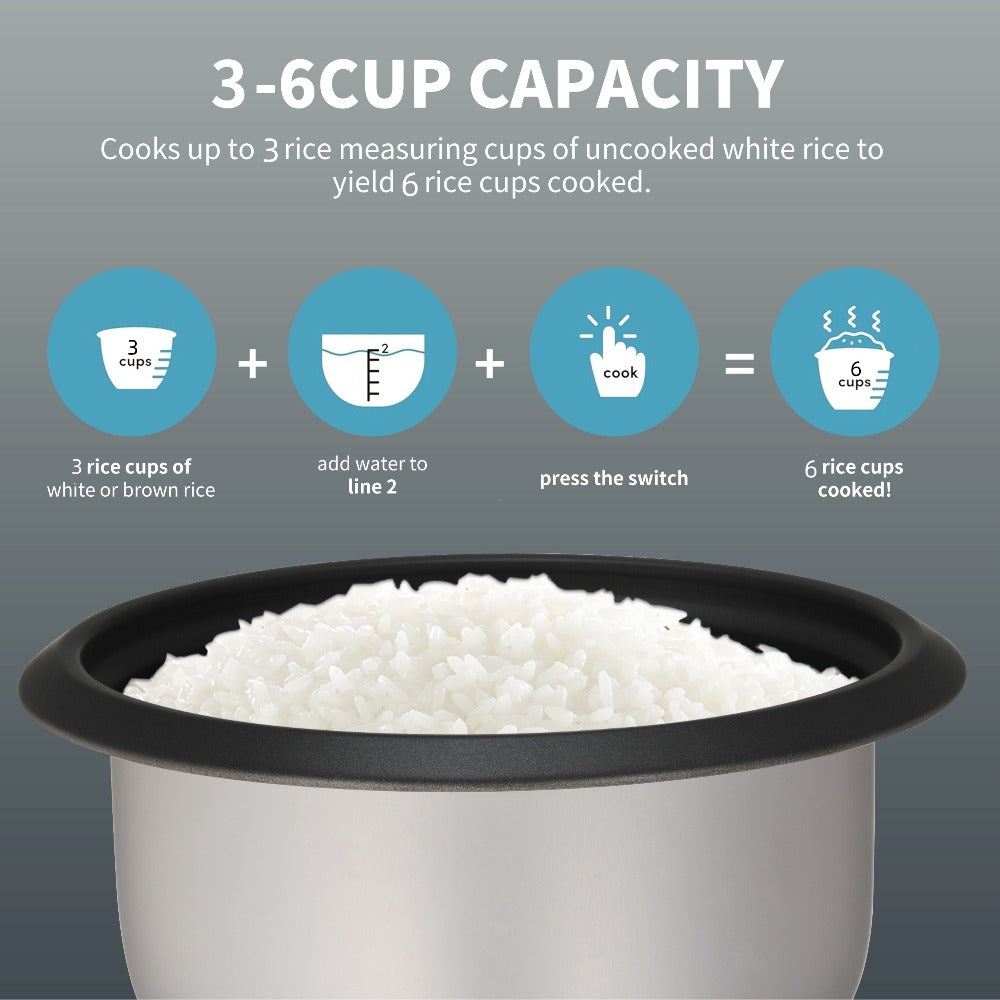 Rice Cooker & Yogurt Maker 3-Cup Nonstick – 1.5Qt Multicooker with Auto Keep Warm, One-Touch Operation, Stainless Steel Inner Liner & Steamer for Grain, Oatmeal & More